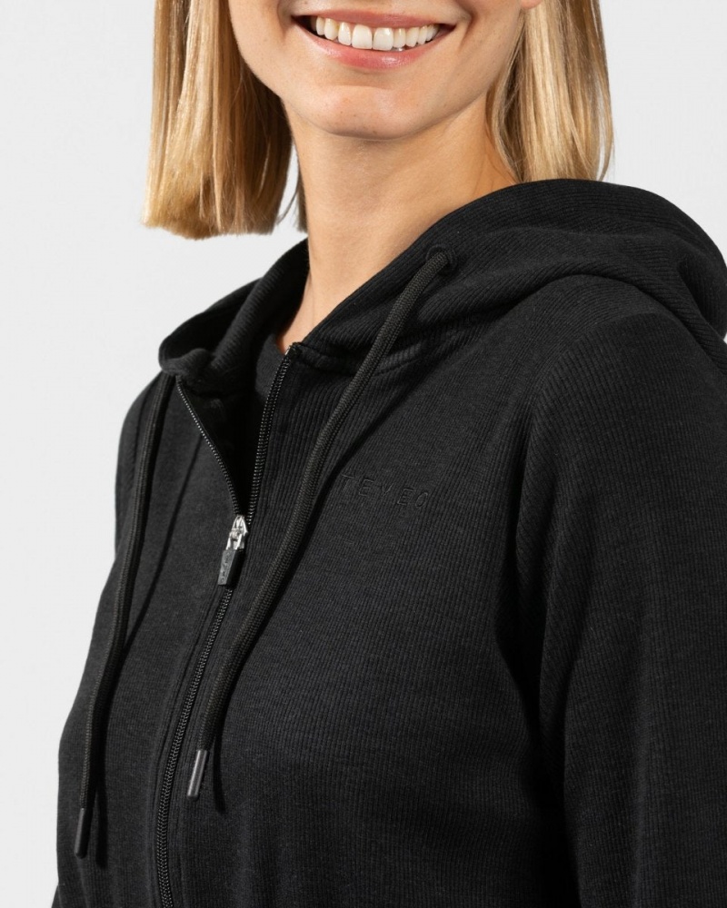 Black Women's Teveo Lounge Zip Hoodie | 3187-HKUWP