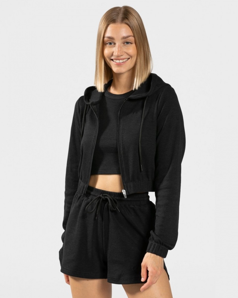 Black Women\'s Teveo Lounge Zip Hoodie | 3187-HKUWP