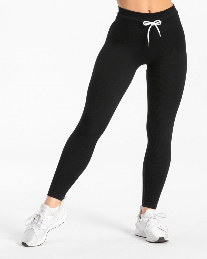 Black Women\'s Teveo Ribbed Leggings | 6431-DFQBN