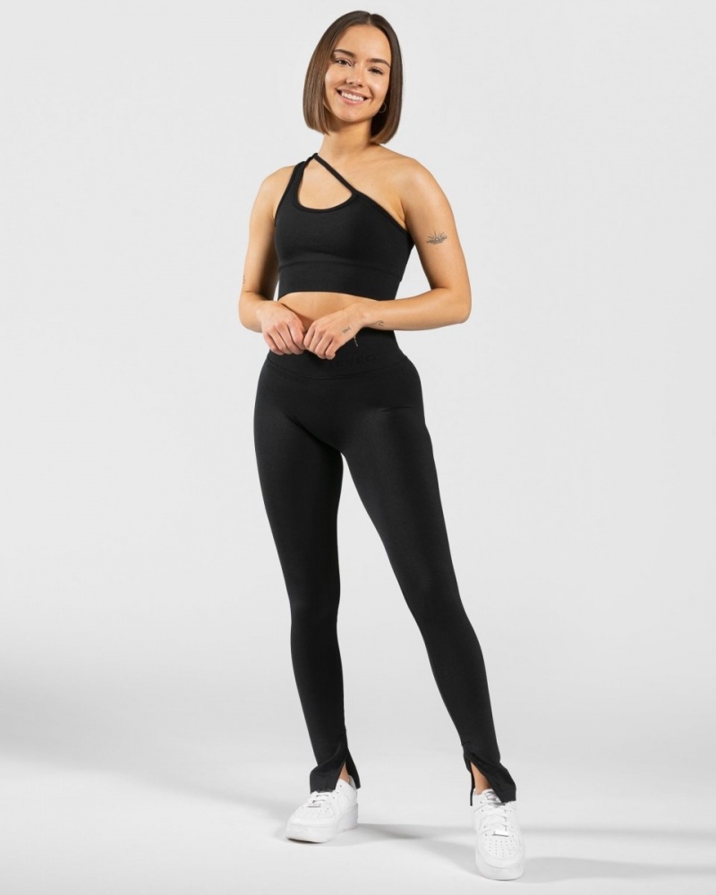 Black Women's Teveo Sassy Slit Leggings | 0532-JNZUM