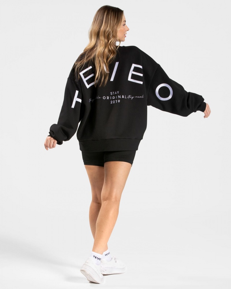 Black Women's Teveo Signature Oversized Sweaters | 9834-DHWCV