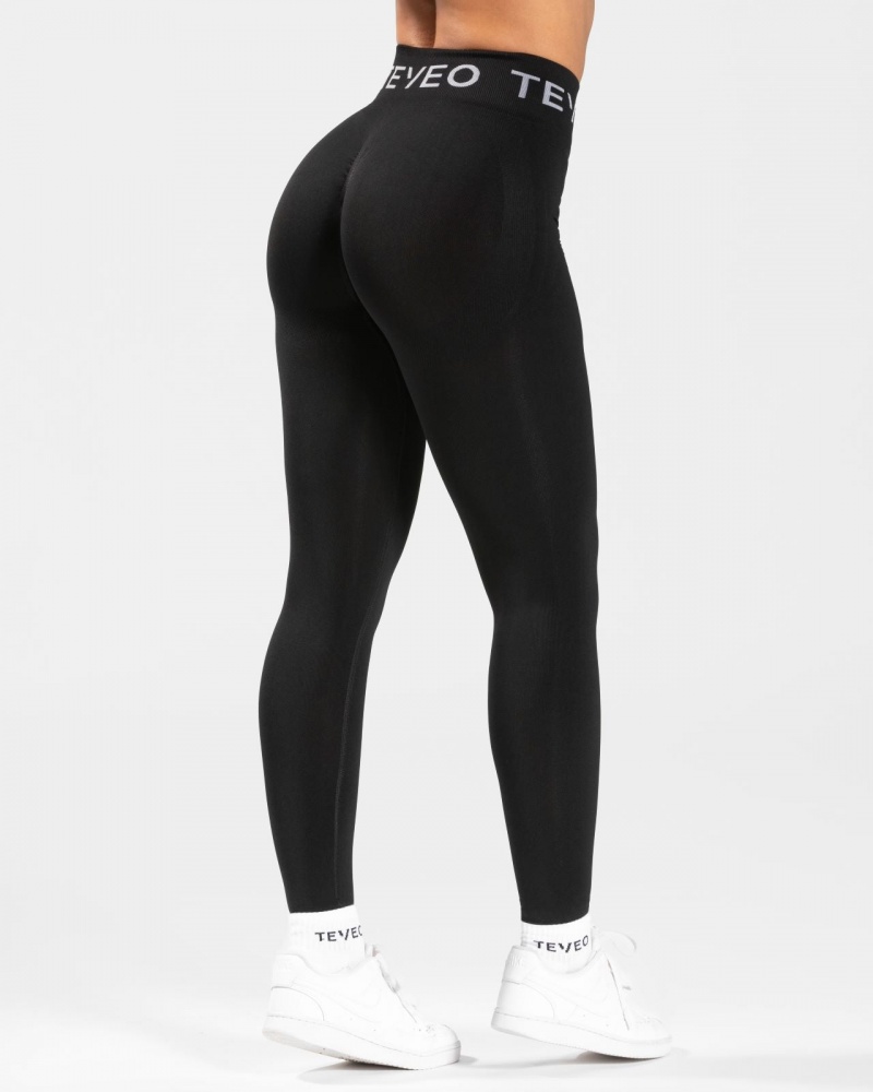 Black Women's Teveo Signature Scrunch Leggings | 5829-HMJNC