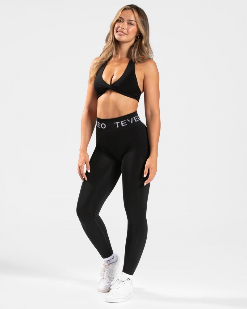 Black Women's Teveo Signature Scrunch Leggings | 5829-HMJNC