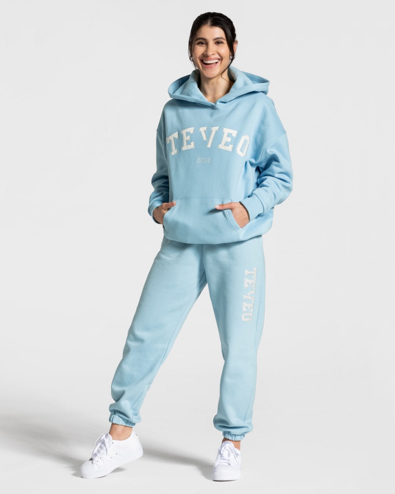 Blue Women's Teveo College Oversized Hoodie | 0179-JIGVU