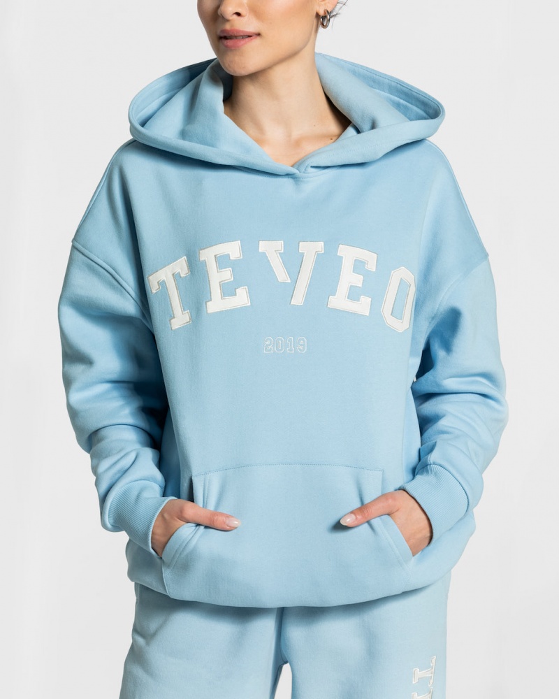 Blue Women's Teveo College Oversized Hoodie | 0179-JIGVU