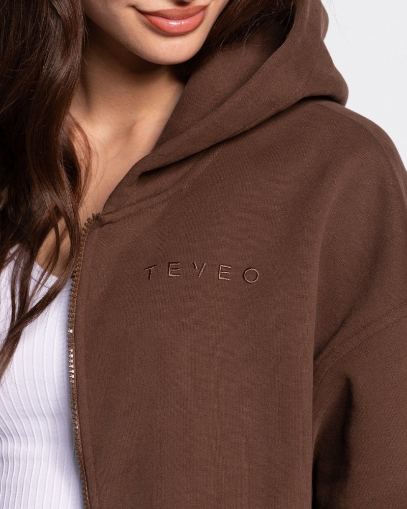 Brown Women's Teveo Iconic Oversized Zip Hoodie | 6751-HCIWF