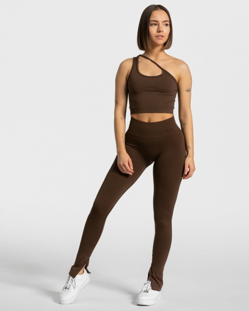 Brown Women's Teveo Sassy One Shoulder Tops | 9608-UGNFC