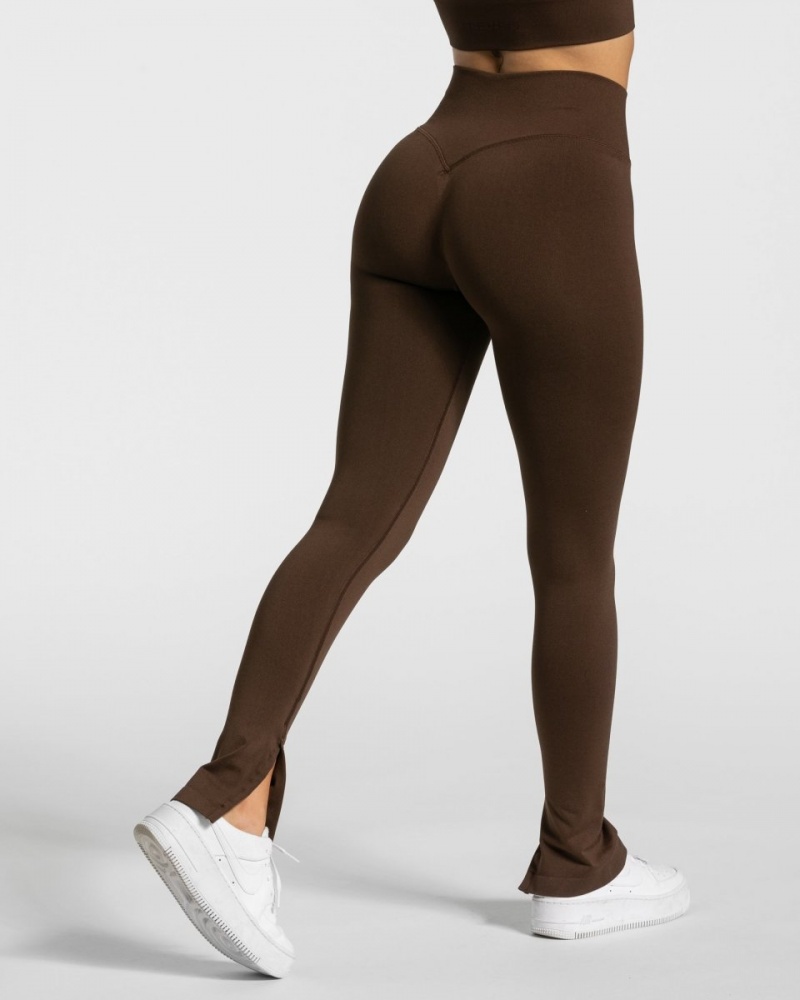 Brown Women's Teveo Sassy Slit Leggings | 5271-WYKTF