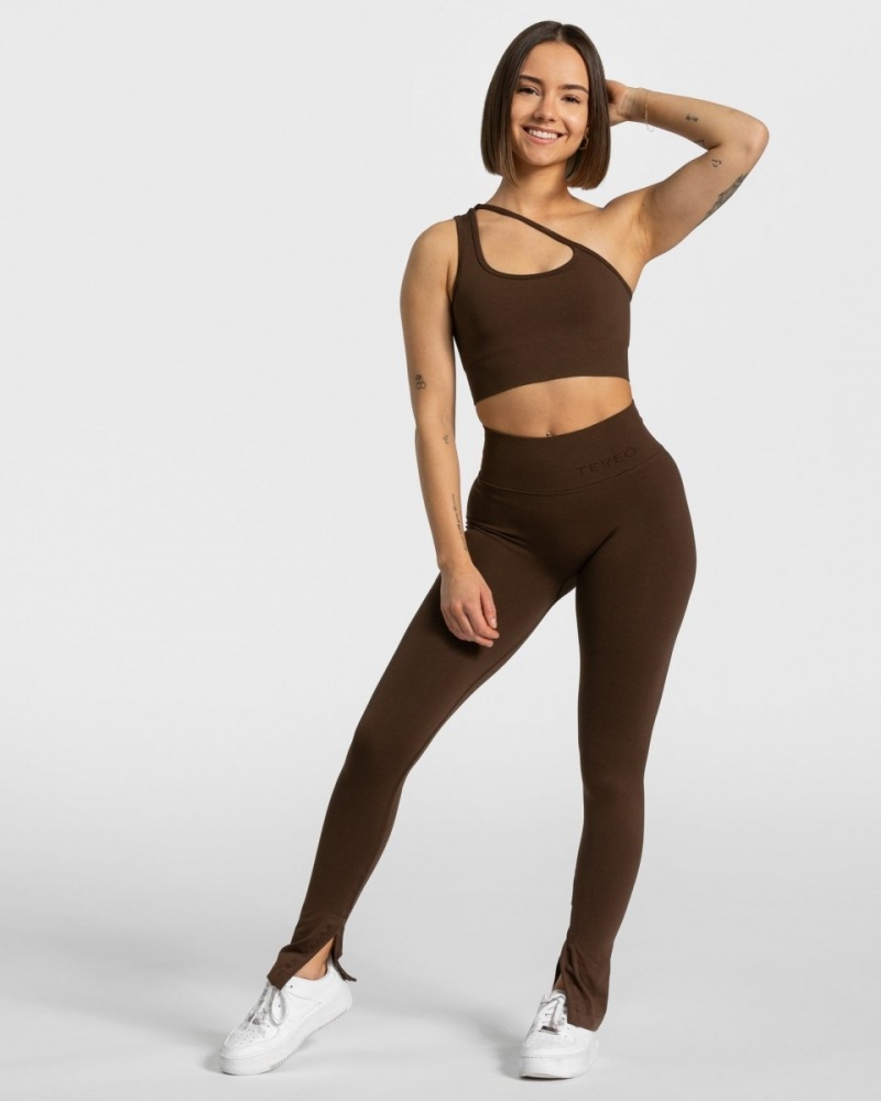 Brown Women's Teveo Sassy Slit Leggings | 5271-WYKTF