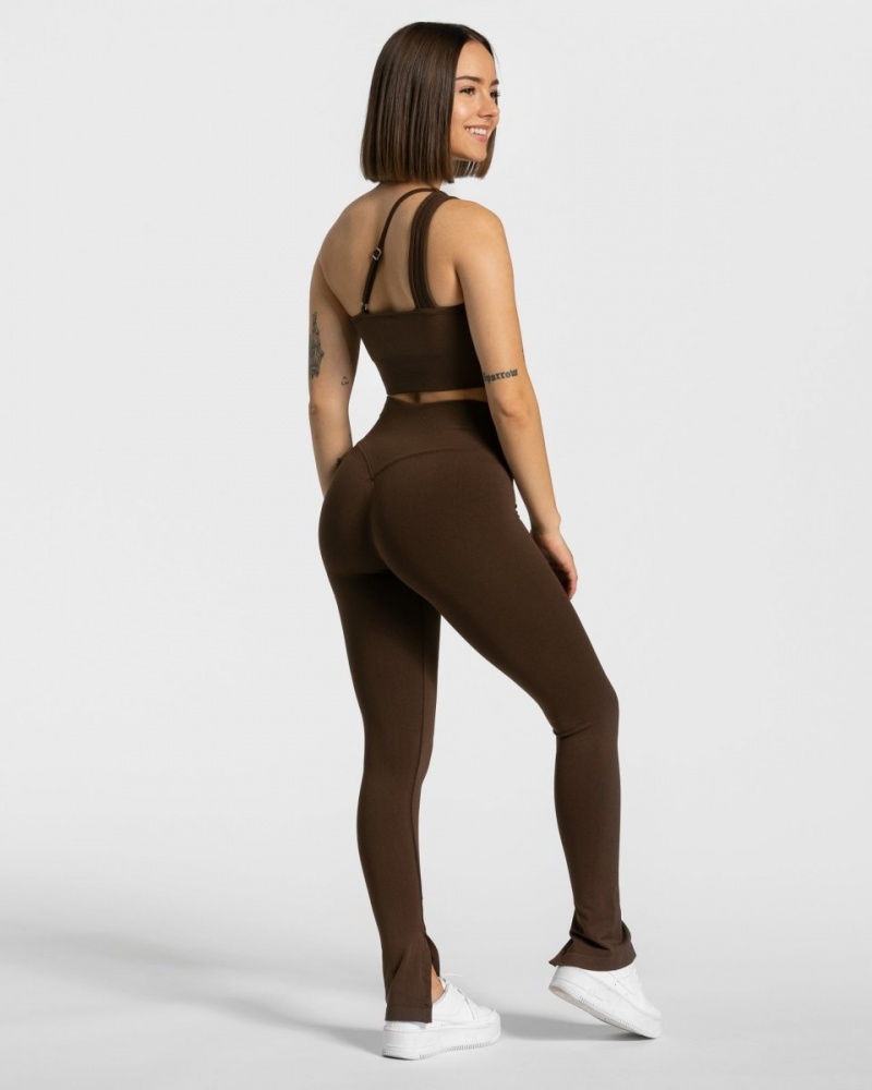 Brown Women's Teveo Sassy Slit Leggings | 5271-WYKTF