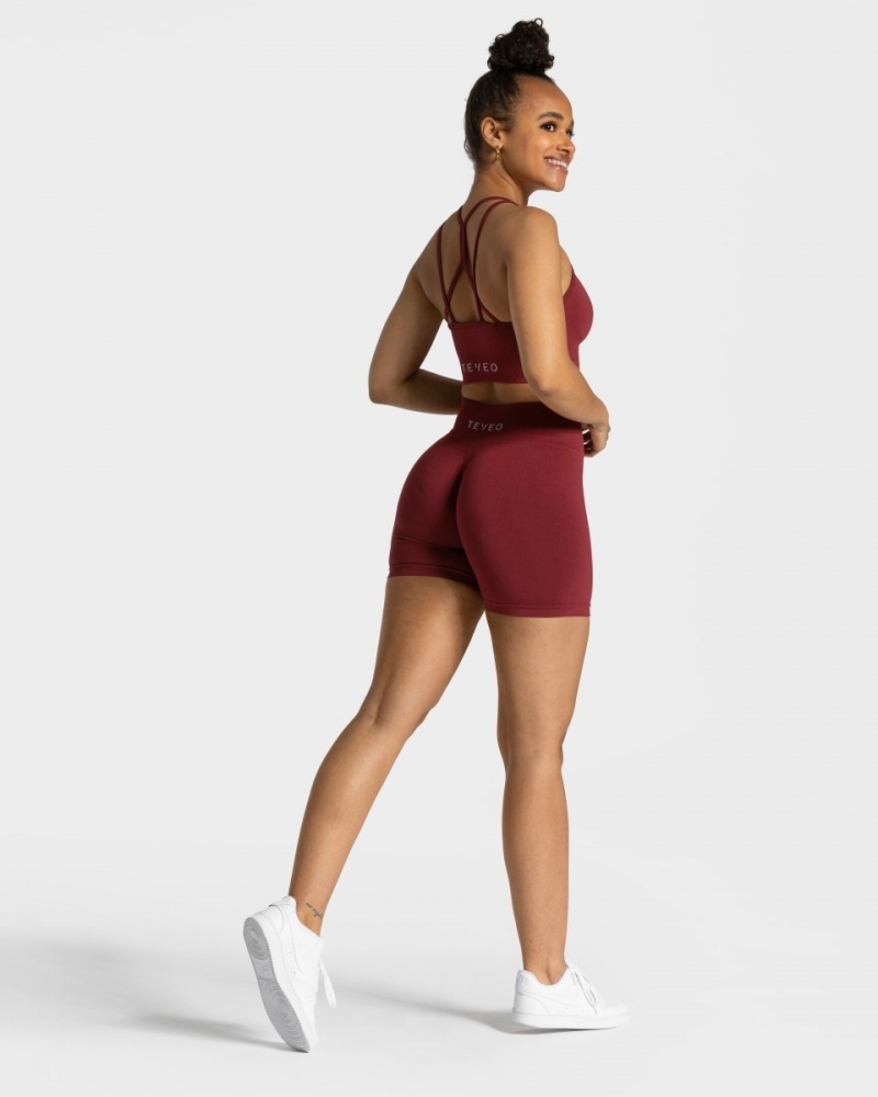 Burgundy Red Women's Teveo Timeless Scrunch Shorts | 8137-APZYF