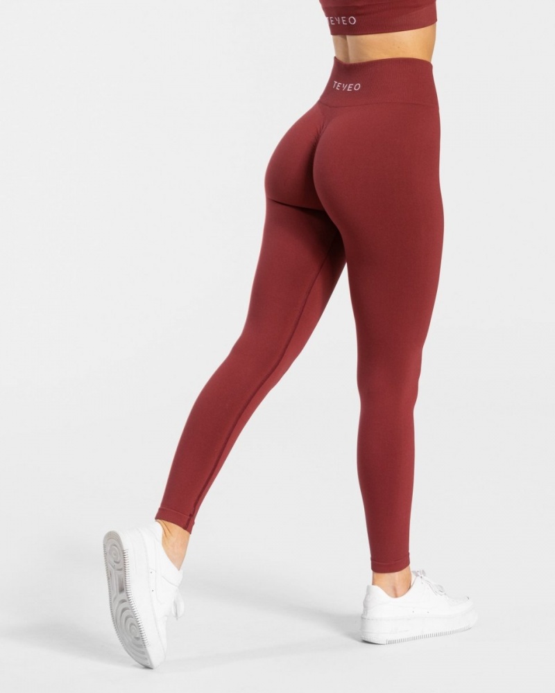 Burgundy Red Women's Teveo Timeless Scrunch Leggings | 4016-KDUXC