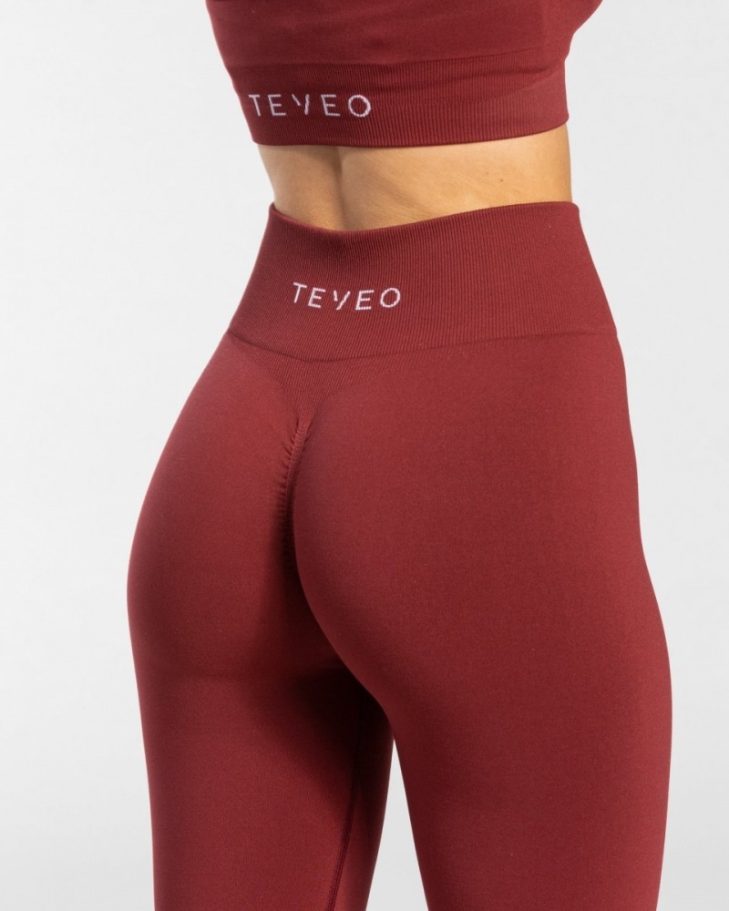 Burgundy Red Women's Teveo Timeless Scrunch Leggings | 4016-KDUXC