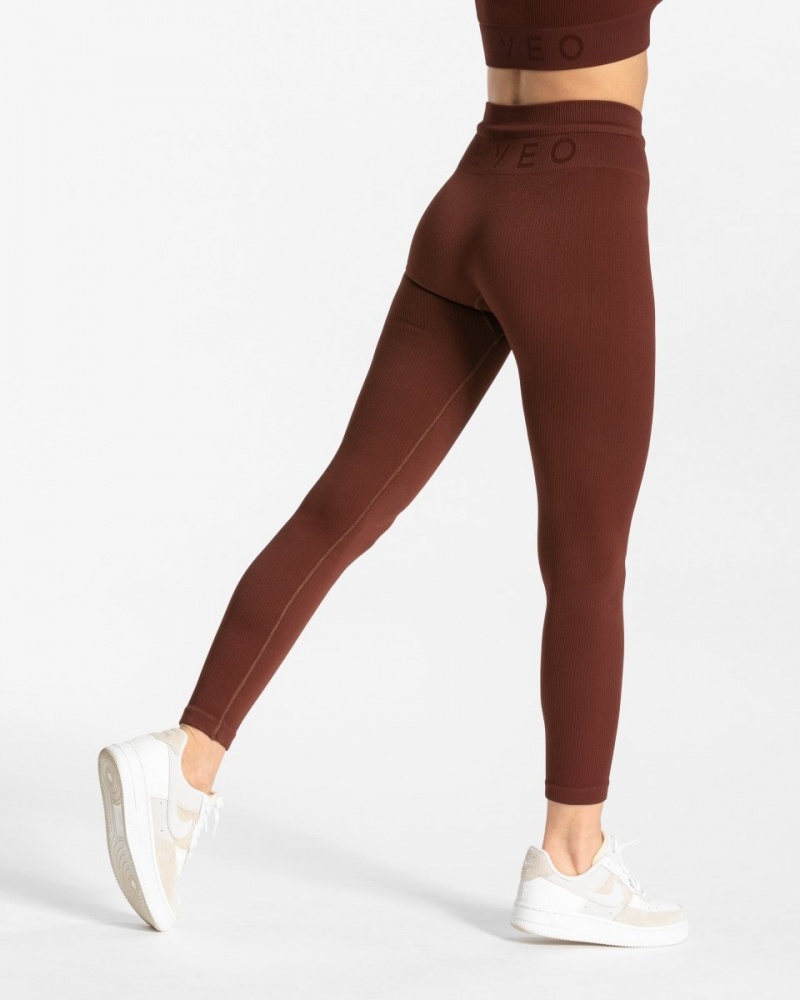 Burgundy Women's Teveo Ribbed Leggings | 9642-HQTOS