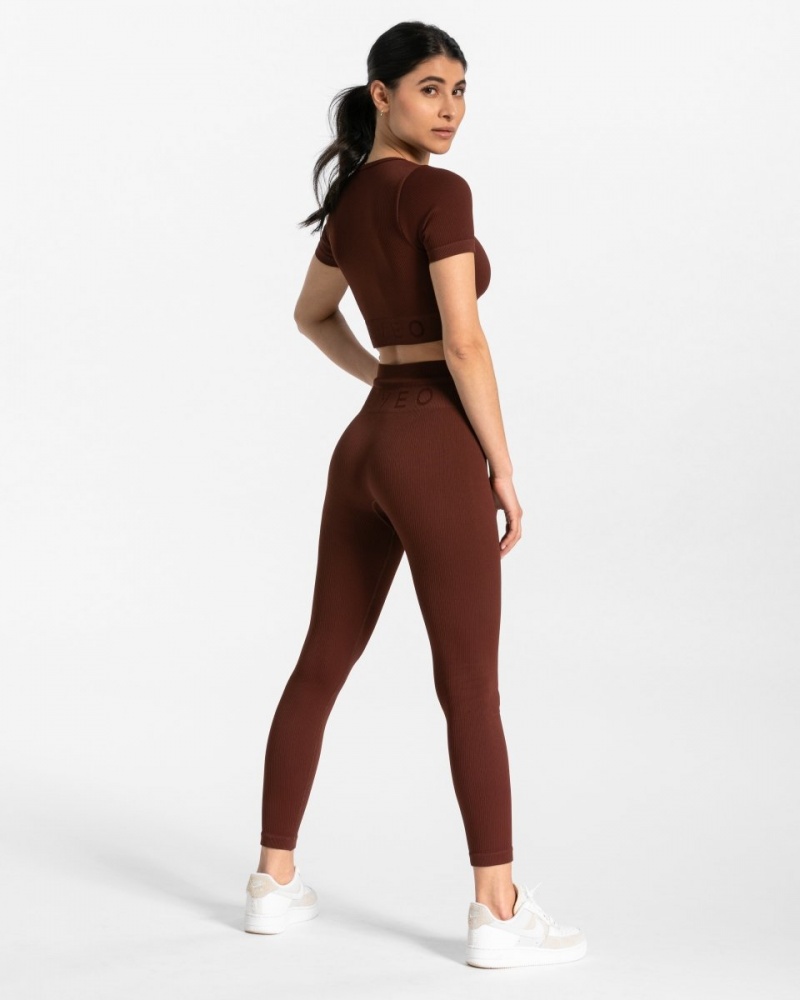 Burgundy Women's Teveo Ribbed Leggings | 9642-HQTOS