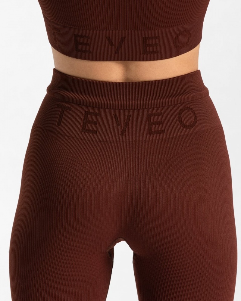 Burgundy Women's Teveo Ribbed Leggings | 9642-HQTOS