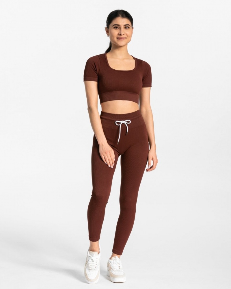 Burgundy Women's Teveo Ribbed Leggings | 9642-HQTOS