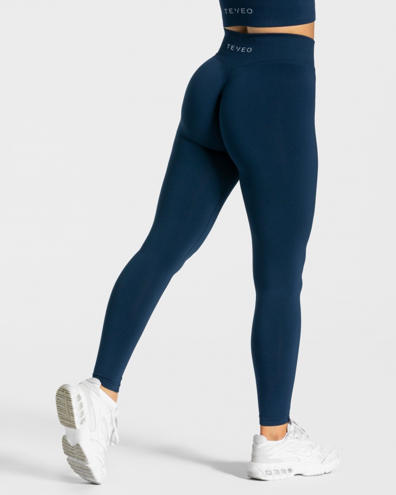 Dark Blue Women's Teveo Statement Scrunch Leggings | 6249-WZKQE