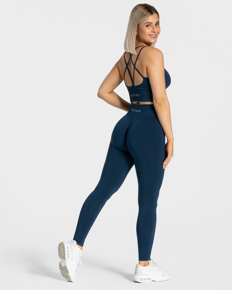 Dark Blue Women's Teveo Statement Scrunch Leggings | 6249-WZKQE