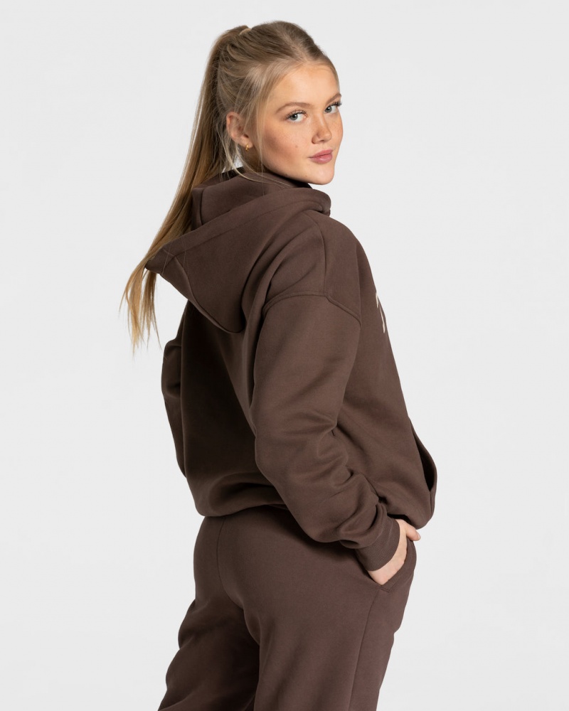 Dark Brown Women's Teveo College Oversized Hoodie | 9857-PYOWC