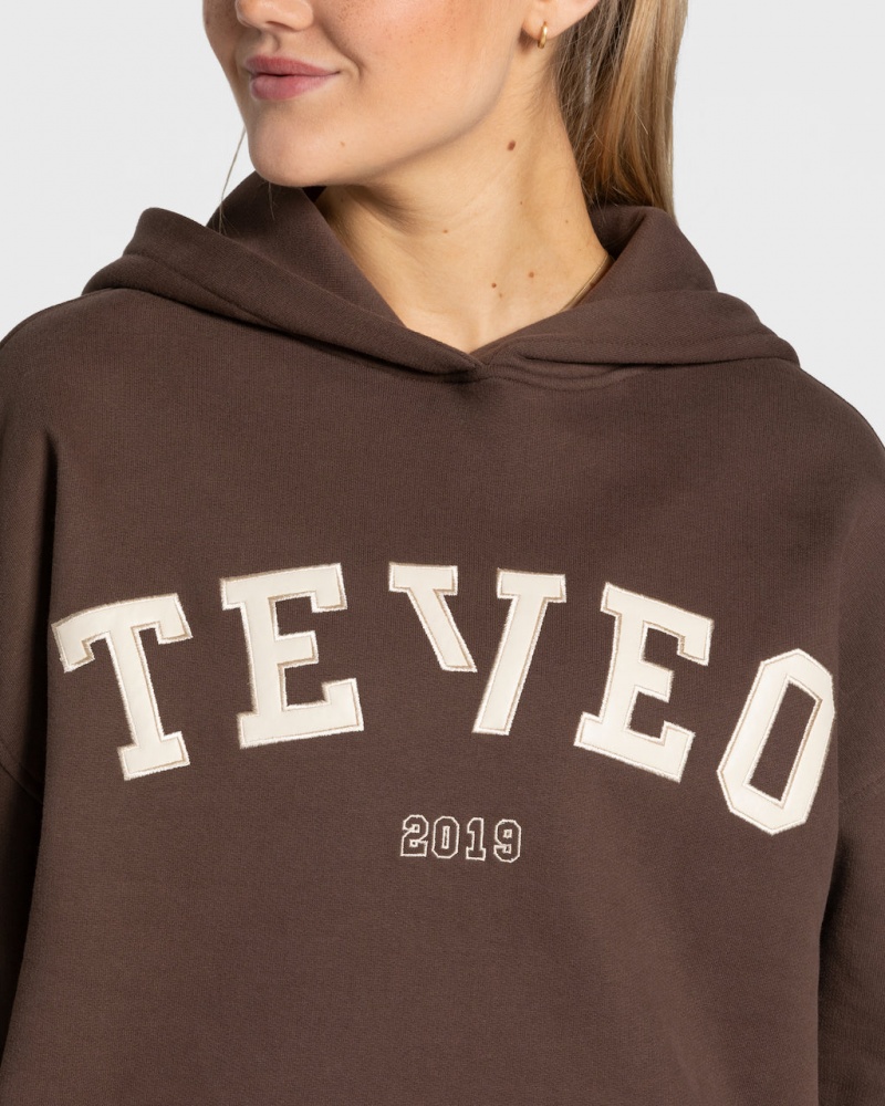 Dark Brown Women's Teveo College Oversized Hoodie | 9857-PYOWC