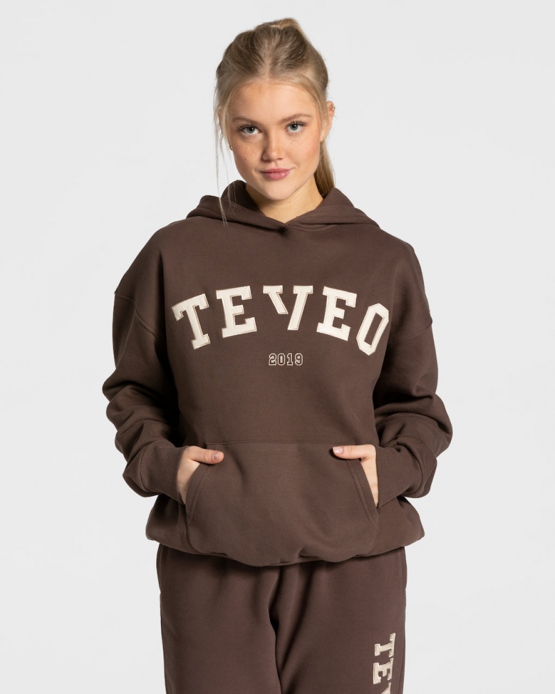 Dark Brown Women\'s Teveo College Oversized Hoodie | 9857-PYOWC