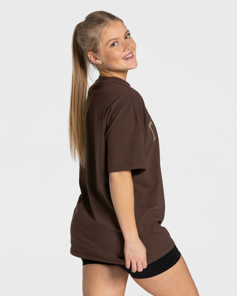 Dark Brown Women's Teveo College Oversized T Shirts | 6197-MPHDX