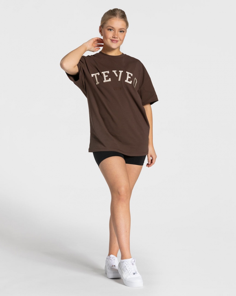 Dark Brown Women's Teveo College Oversized T Shirts | 6197-MPHDX