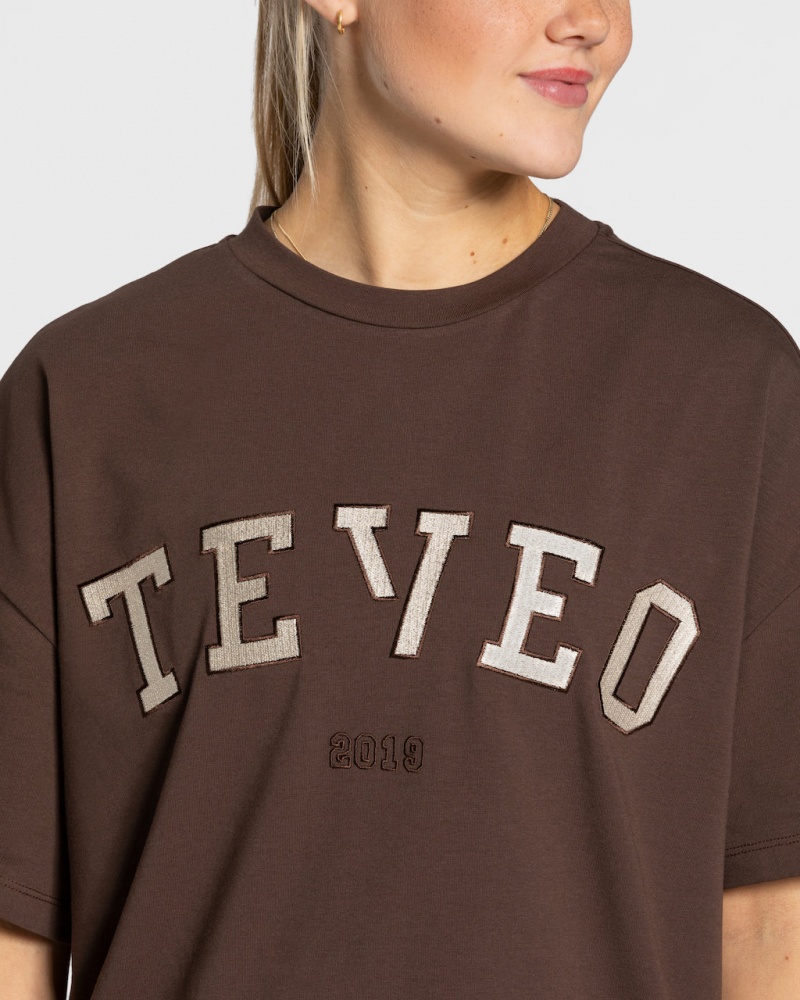 Dark Brown Women's Teveo College Oversized T Shirts | 6197-MPHDX