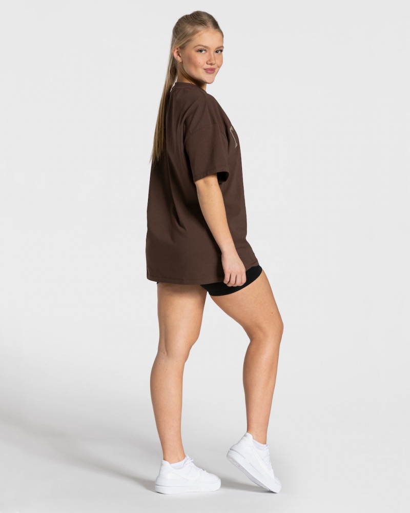 Dark Brown Women's Teveo College Oversized T Shirts | 6197-MPHDX