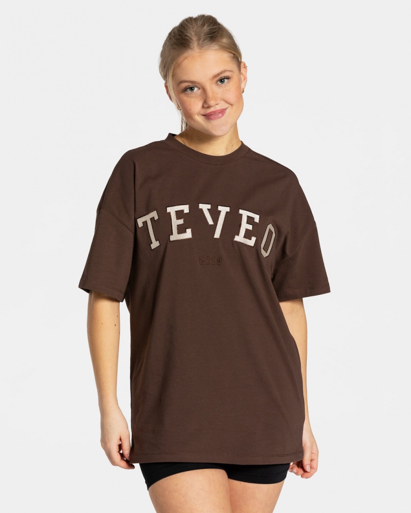 Dark Brown Women\'s Teveo College Oversized T Shirts | 6197-MPHDX