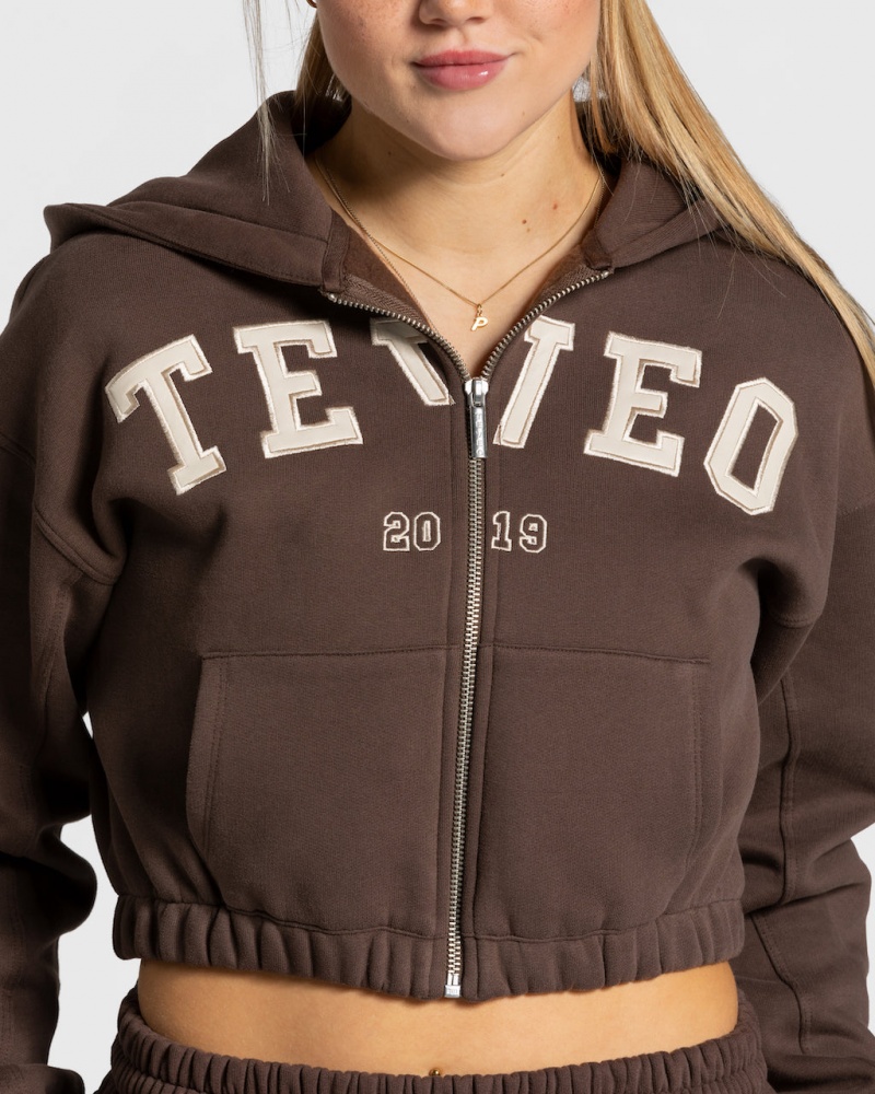 Dark Brown Women's Teveo College Zip Hoodie | 9348-YRDBT