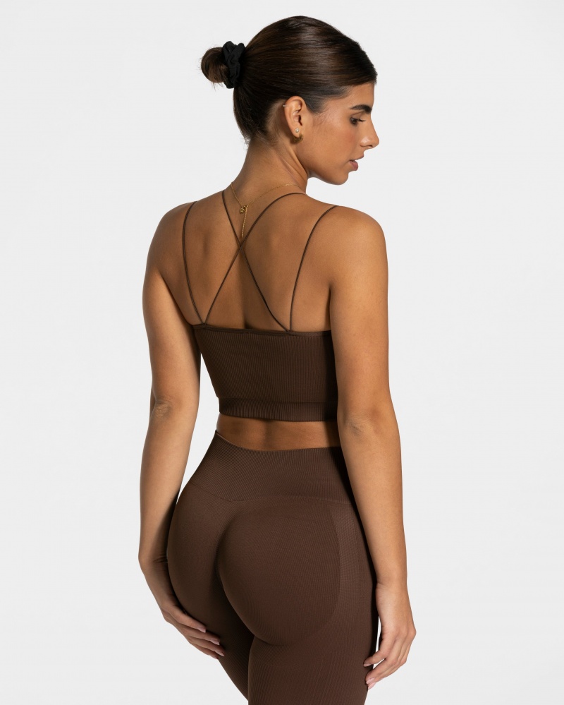 Dark Brown Women's Teveo Elegant Strap Tops | 9482-HXISW