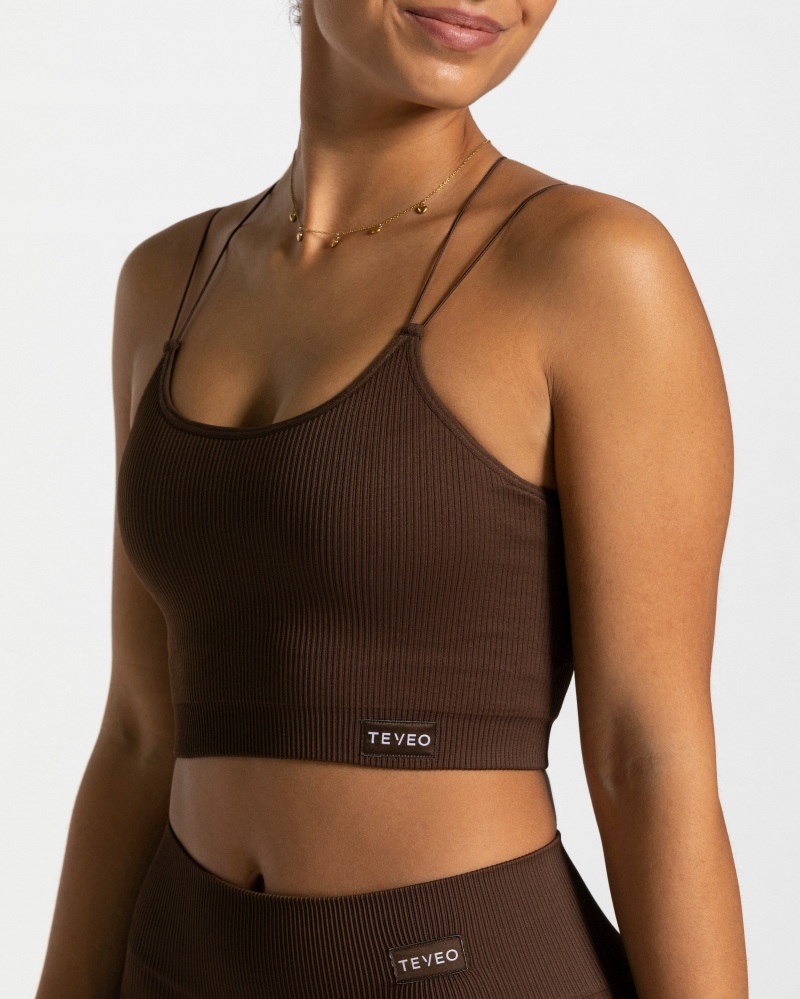 Dark Brown Women's Teveo Elegant Strap Tops | 9482-HXISW