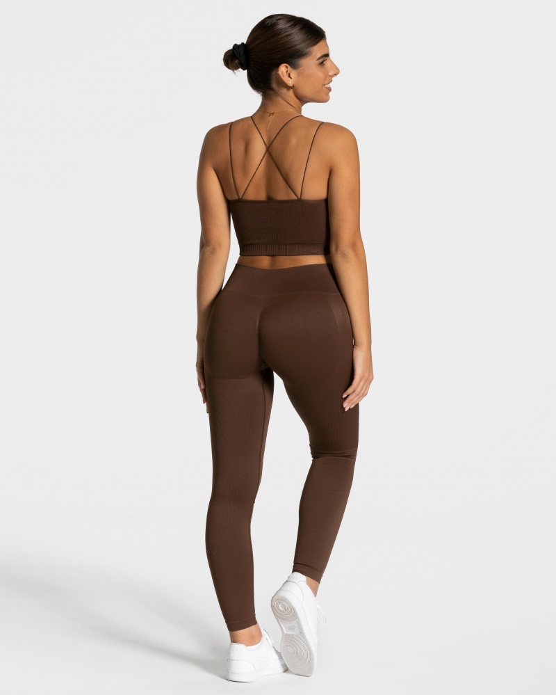 Dark Brown Women's Teveo Elegant Strap Tops | 9482-HXISW