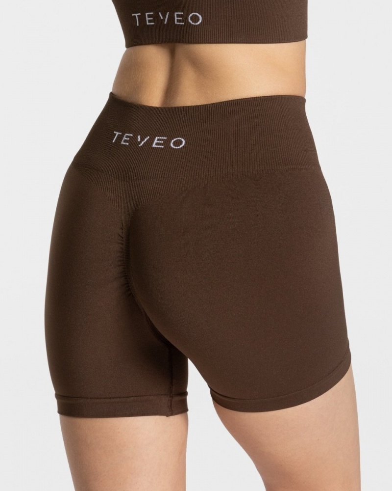 Dark Brown Women's Teveo Timeless Scrunch Shorts | 4356-MJTQW