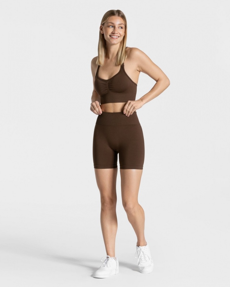 Dark Brown Women's Teveo Timeless Scrunch Shorts | 4356-MJTQW