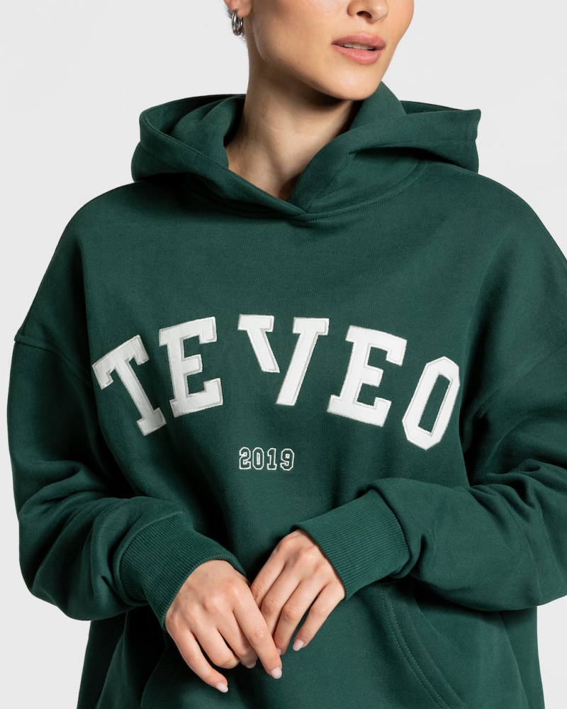 Dark Green Women's Teveo College Oversized Hoodie | 6213-HGCPD