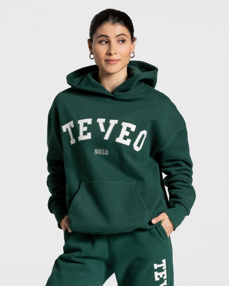 Dark Green Women\'s Teveo College Oversized Hoodie | 6213-HGCPD