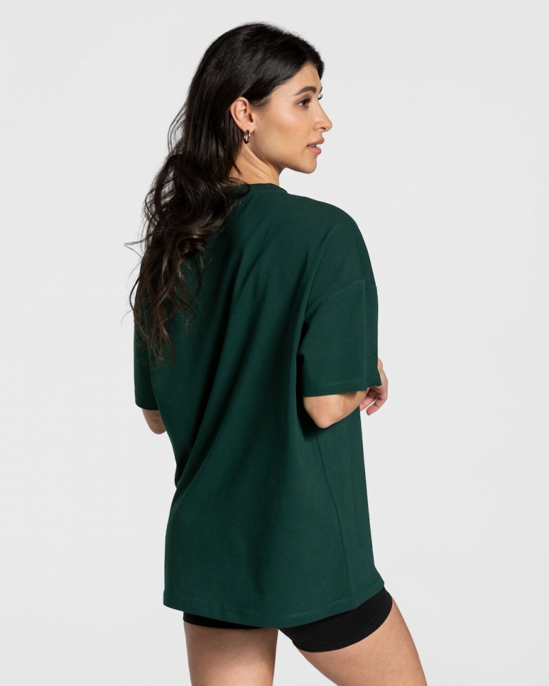 Dark Green Women's Teveo College Oversized T Shirts | 3865-JWLQH