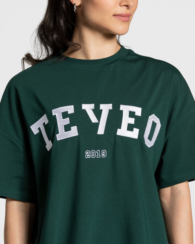 Dark Green Women's Teveo College Oversized T Shirts | 3865-JWLQH