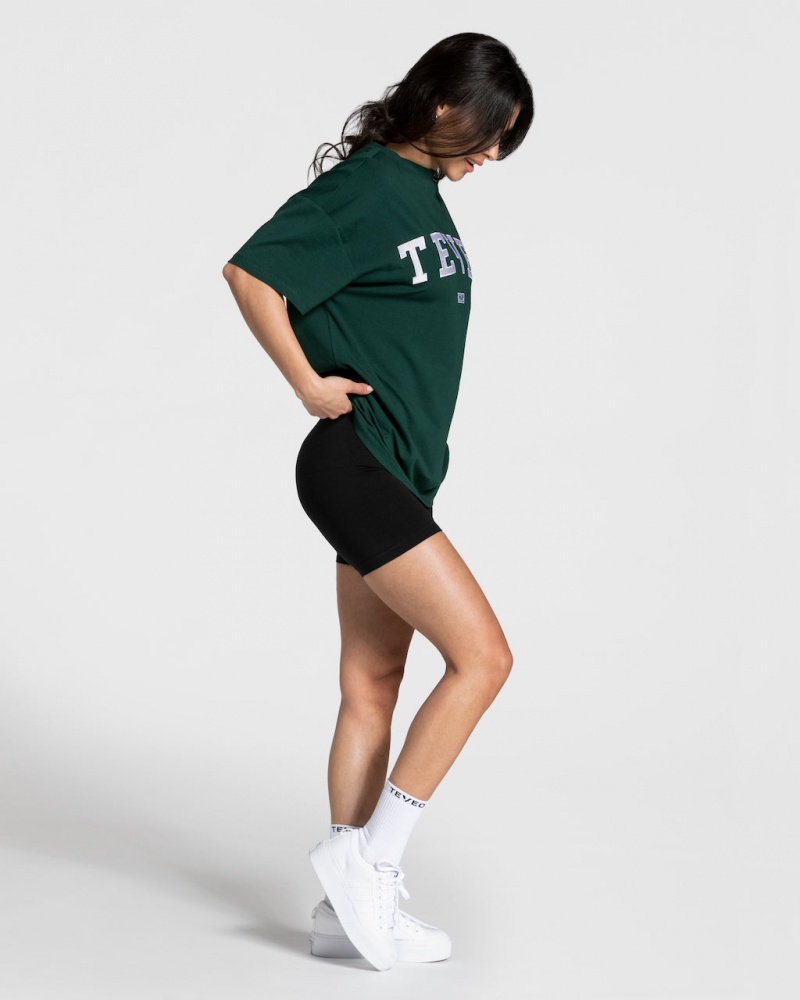 Dark Green Women's Teveo College Oversized T Shirts | 3865-JWLQH