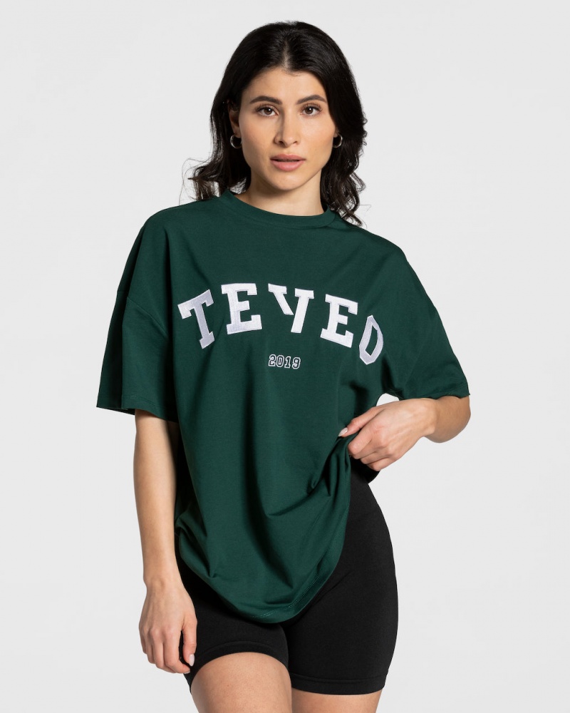 Dark Green Women\'s Teveo College Oversized T Shirts | 3865-JWLQH