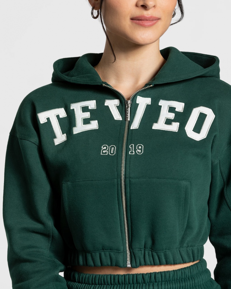 Dark Green Women's Teveo College Zip Hoodie | 6495-XOJFR