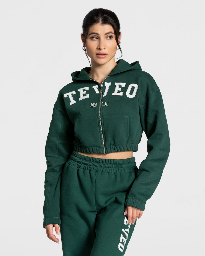 Dark Green Women\'s Teveo College Zip Hoodie | 6495-XOJFR