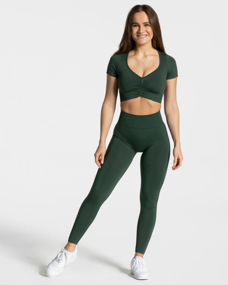 Dark Green Women's Teveo Focus Crop Tops | 5061-TOAYJ