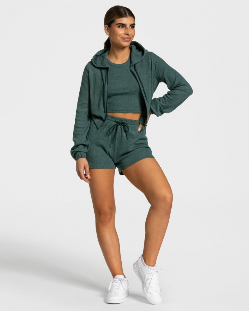 Dark Green Women's Teveo Lounge Zip Hoodie | 7283-QHSNO