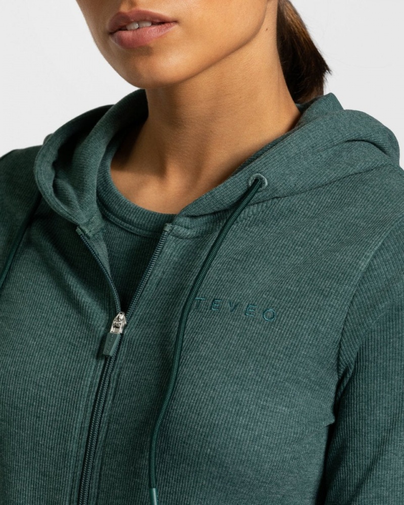 Dark Green Women's Teveo Lounge Zip Hoodie | 7283-QHSNO