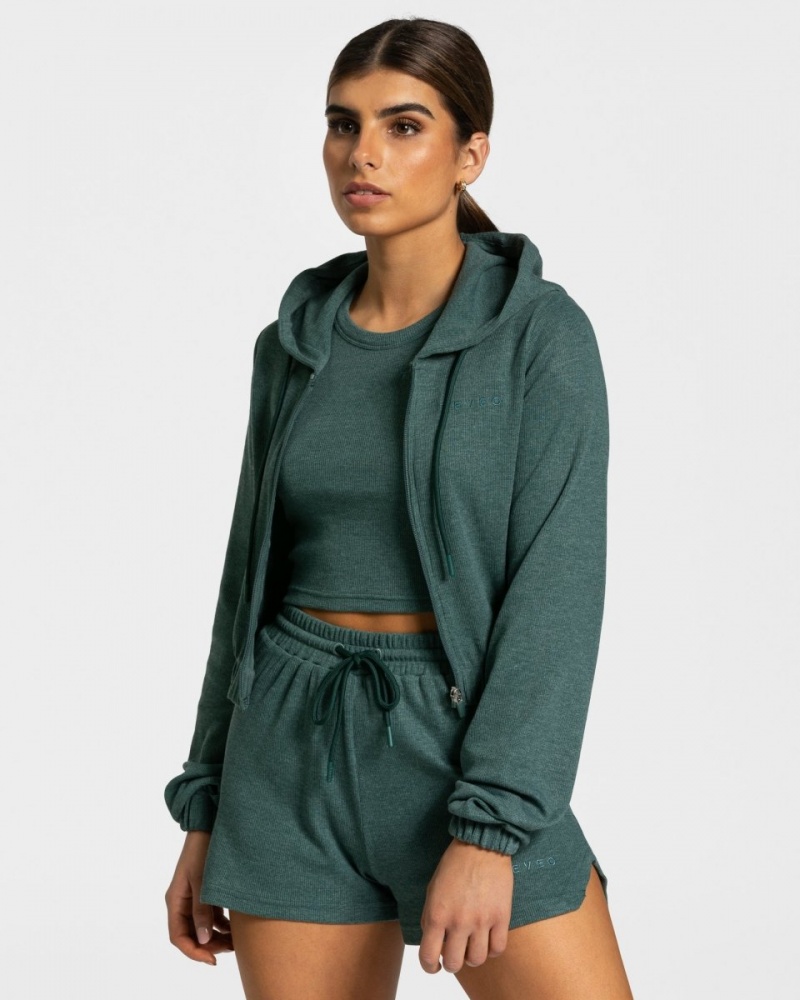 Dark Green Women\'s Teveo Lounge Zip Hoodie | 7283-QHSNO