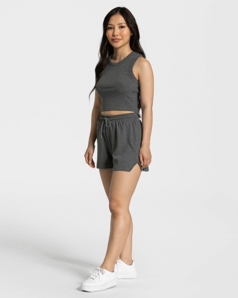 Dark Grey Women's Teveo Lounge Crop Tops | 6925-BGLZM